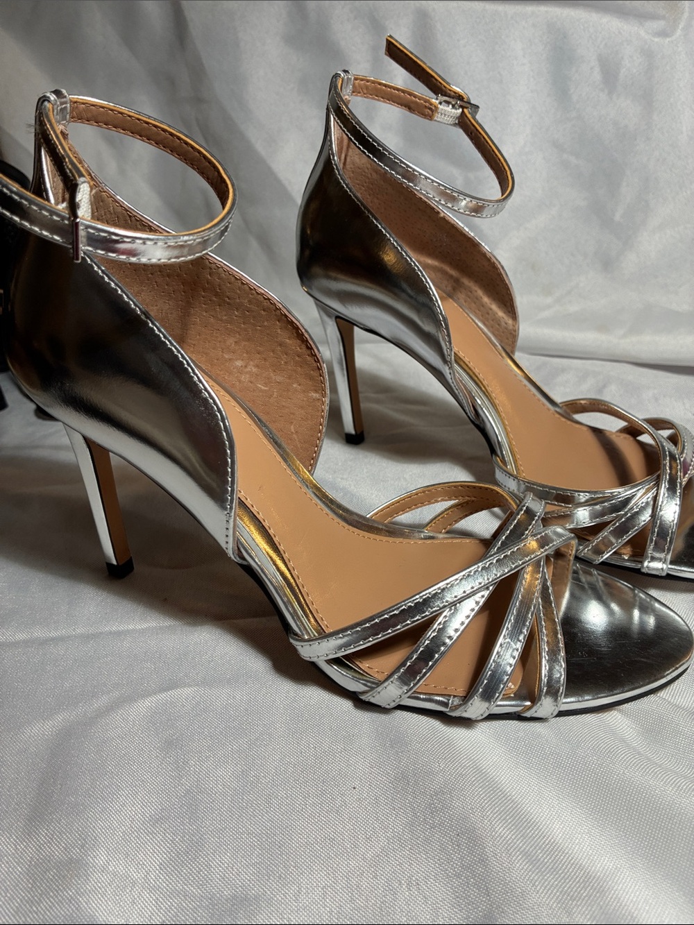 Vince Camuto Silver Strappy Ankle-Strap Stiletto Sandals